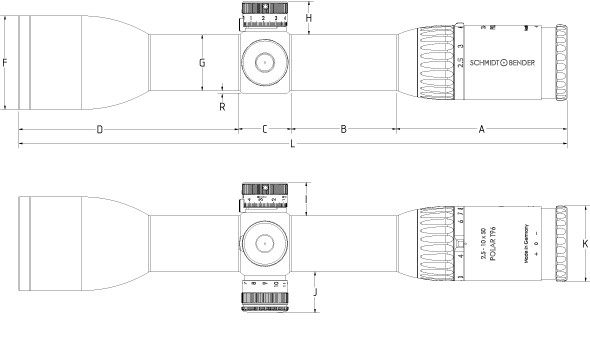 Technische Zeichnung 2.5-10x50 Polar T96 ohne Z-Schiene